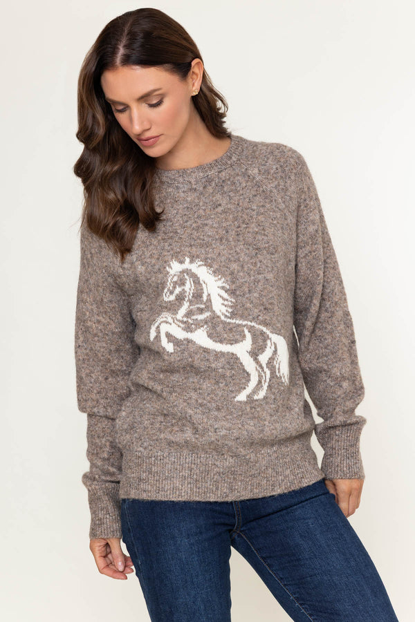 Brown Equestrian Motif Knit Jumper