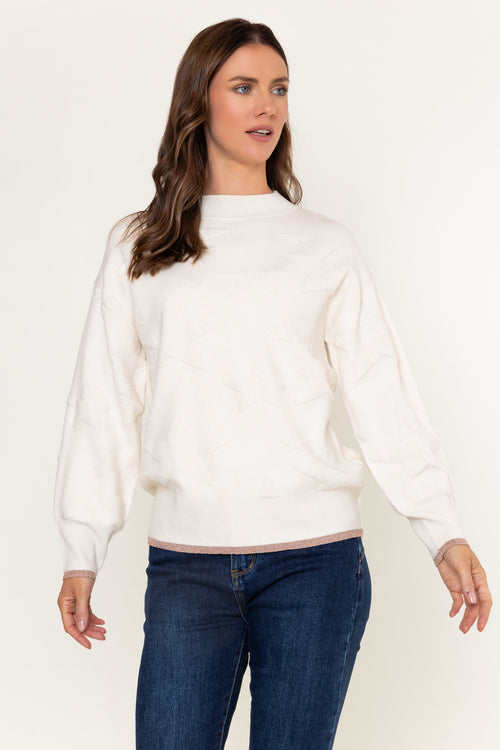 Cream Viscose Blend Textured Star Design Jumper