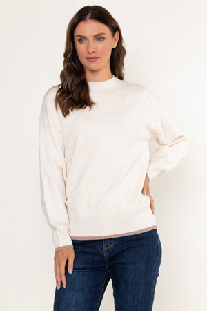 Cream Viscose Blend Textured Star Design Jumper