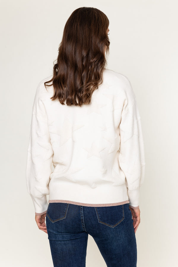 Cream Viscose Blend Textured Star Design Jumper