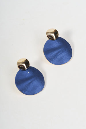 Gold & Blue Disc Stud Earrings