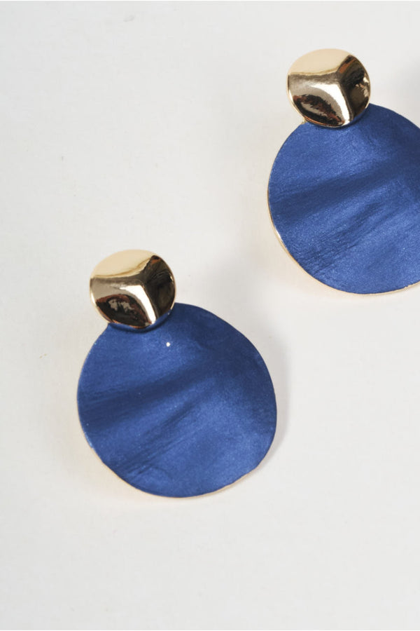 Gold & Blue Disc Stud Earrings