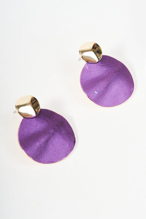 Gold & Purple Disc Stud Earrings