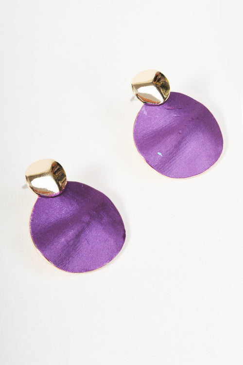 Gold & Purple Disc Stud Earrings