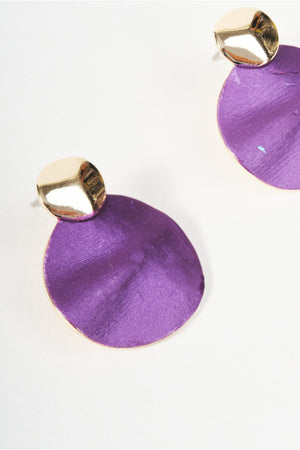 Gold & Purple Disc Stud Earrings