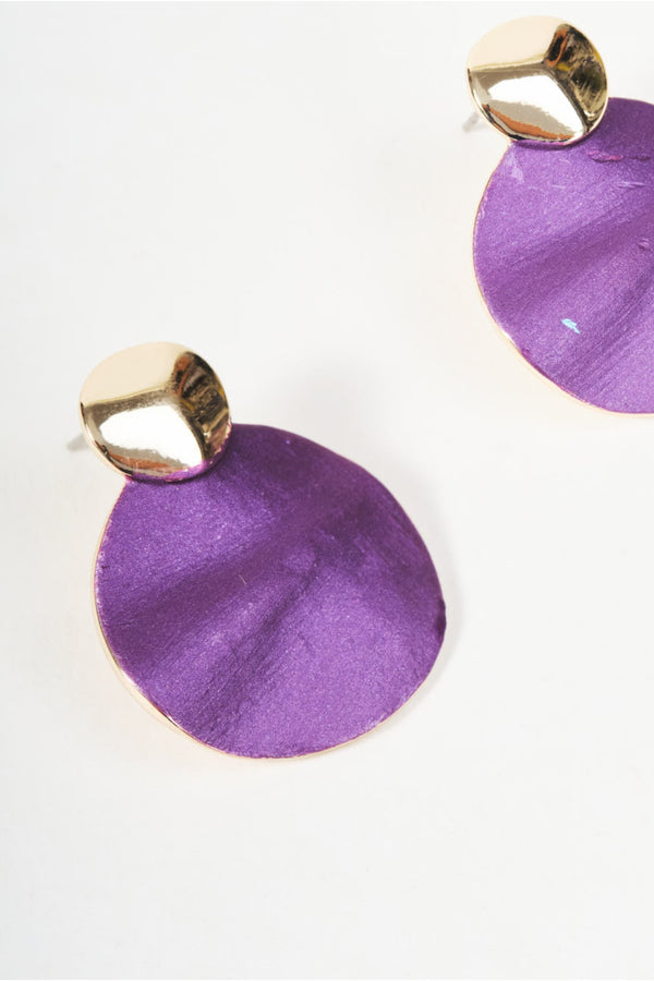 Gold & Purple Disc Stud Earrings