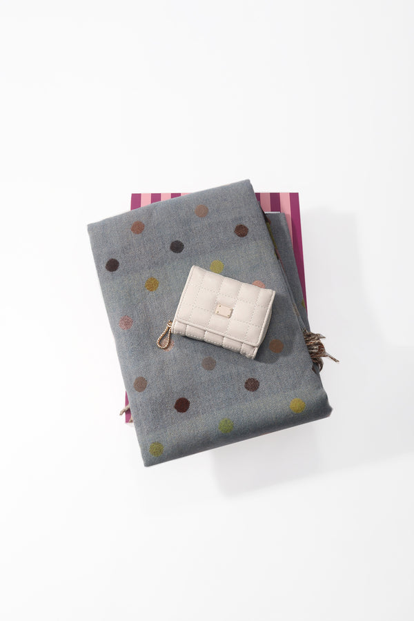 Grey Polka Dot Scarf & Cream Quilted Purse Gift Set