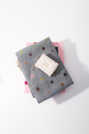 Grey Polka Dot Scarf & Cream Quilted Purse Gift Set