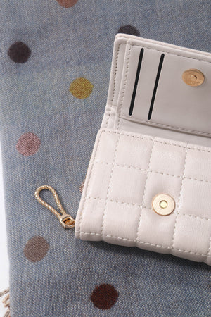 Grey Polka Dot Scarf & Cream Quilted Purse Gift Set