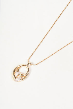 Gold Clear Rhinestone Double Loop Pendant Necklace