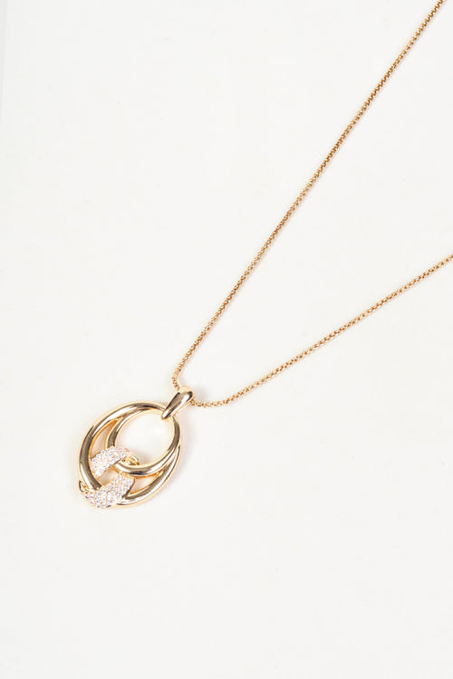 Gold Clear Rhinestone Double Loop Pendant Necklace