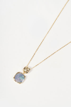 Gold & Grey Square Drop Pendant Necklace