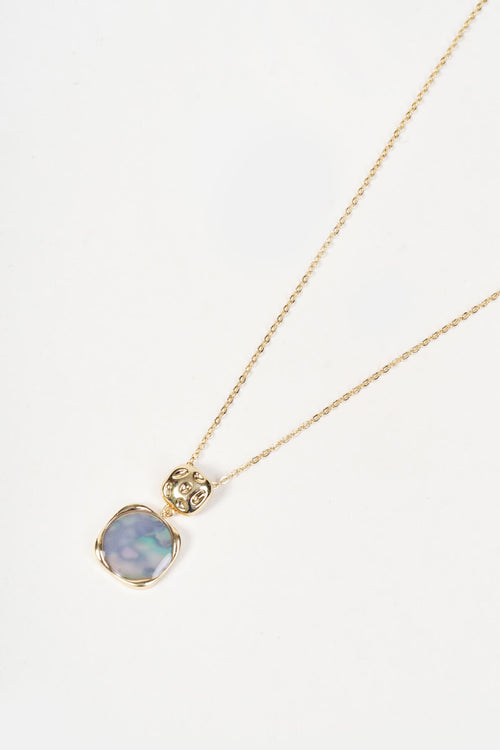 Gold & Grey Square Drop Pendant Necklace
