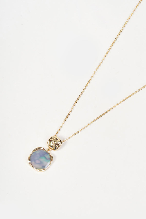 Gold & Grey Square Drop Pendant Necklace