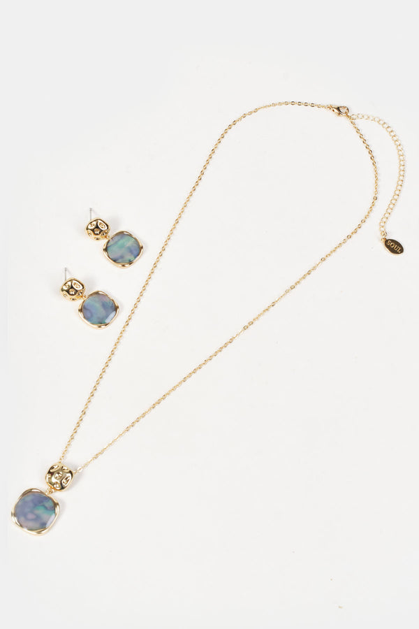 Gold & Grey Square Drop Pendant Necklace