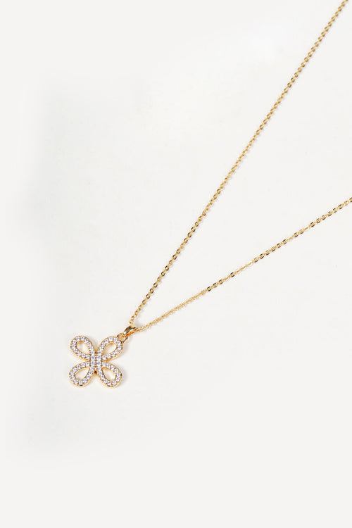 Gold Clear Diamante Clover Pendant Necklace