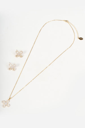 Gold Clear Diamante Clover Pendant Necklace