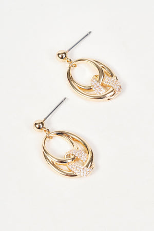 Gold Clear Rhinestone Double Loop Drop Earrings