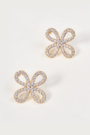Gold Clear Diamante Clover Stud Earrings