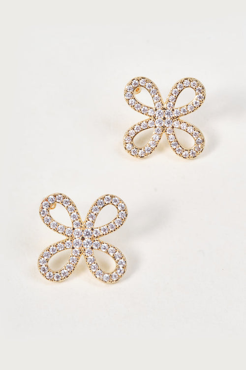 Gold Clear Diamante Clover Stud Earrings