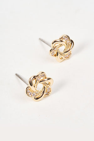 Gold Clear Rhinestone Twist Circle Stud Earrings