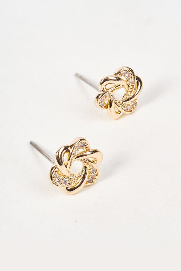 Gold Clear Rhinestone Twist Circle Stud Earrings