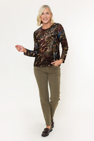 Khaki Abstract Print Burnout Long Sleeve Top