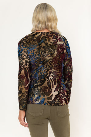 Khaki Abstract Print Burnout Long Sleeve Top