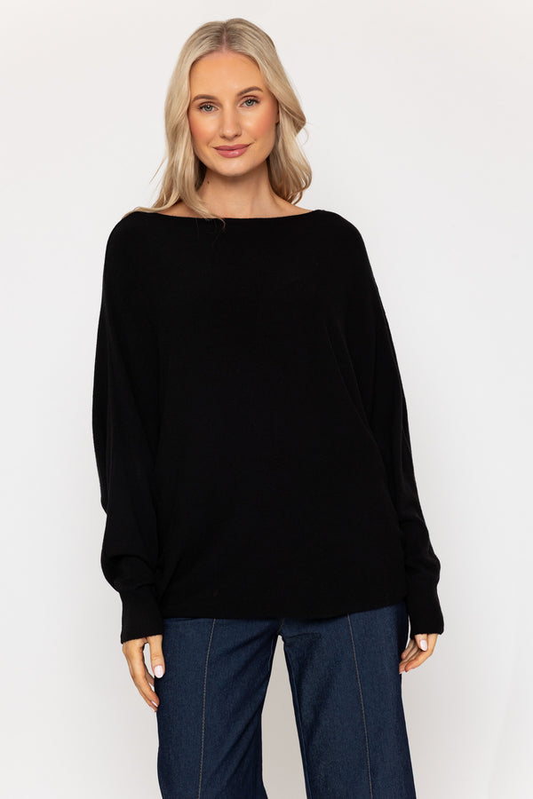 Black Batwing Boat Neck Knit Jumper