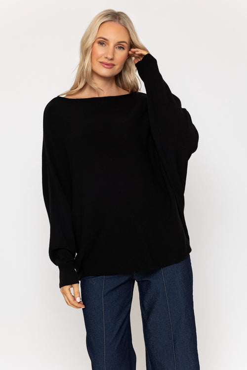 Black Batwing Boat Neck Knit Jumper