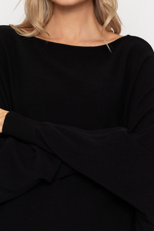 Black Batwing Boat Neck Knit Jumper