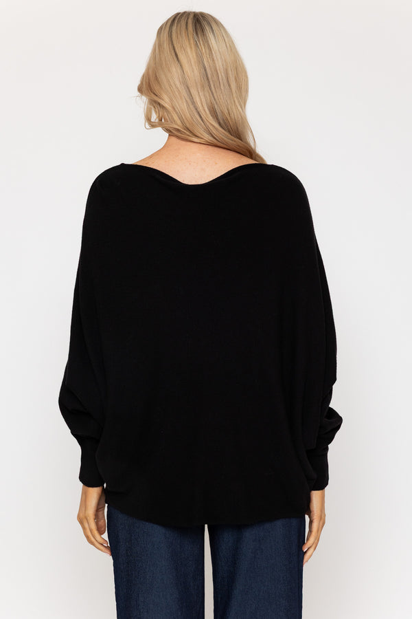 Black Batwing Boat Neck Knit Jumper