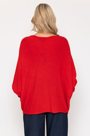 Red Batwing Boat Neck Knit Jumper