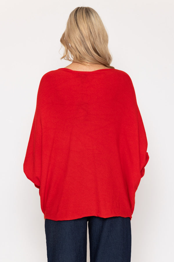 Red Batwing Boat Neck Knit Jumper