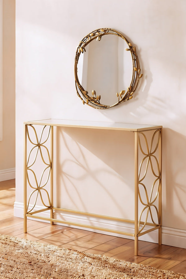 Gold Ruby Mirrored Iron W92cm Console Table