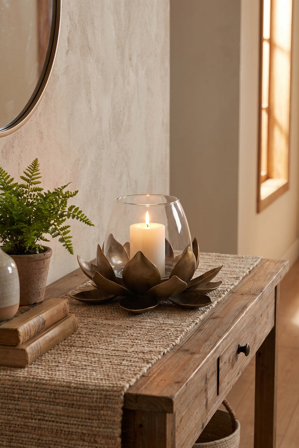 Bronze Lotus Shaped Iron Votive Candle Holder