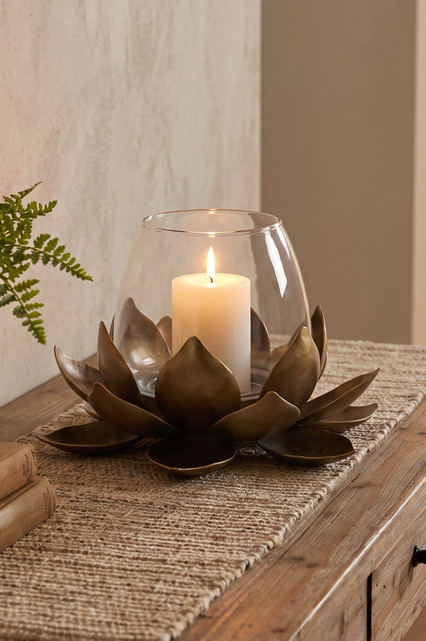 Bronze Lotus Shaped Iron Votive Candle Holder