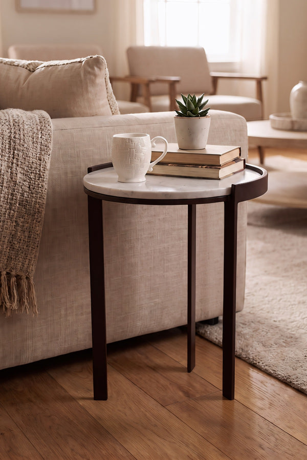 White Tyler Marble Top Iron 46cm Side Table