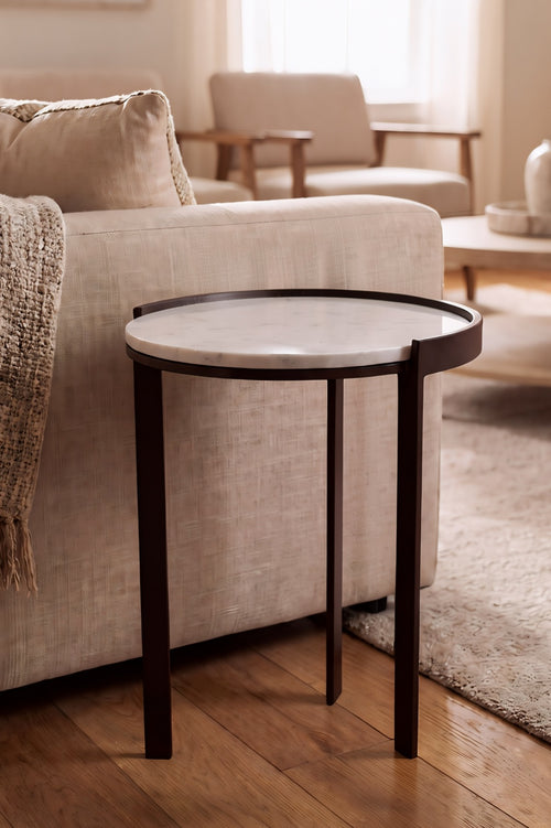 White Tyler Marble Top Iron 46cm Side Table