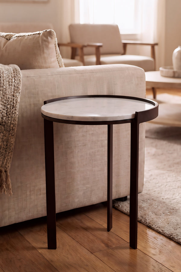 White Tyler Marble Top Iron 46cm Side Table