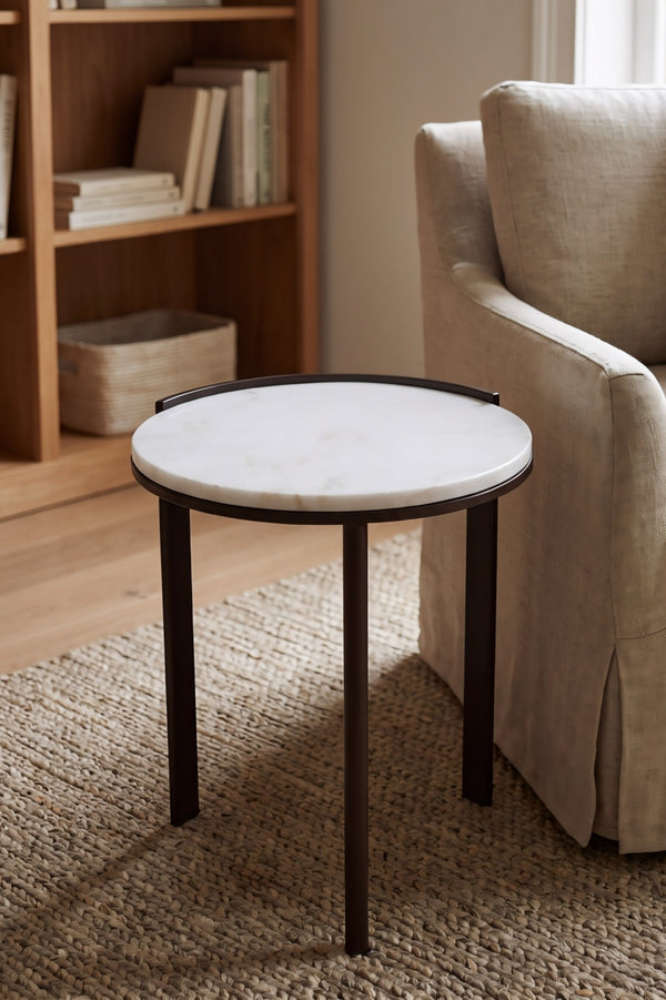 White Tyler Marble Top Iron H56cm Side Table
