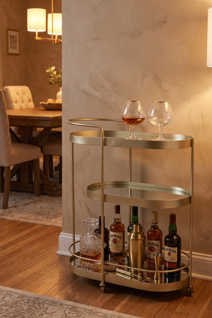 Gold Ella Mirrored Iron 3 Tier H82cm Drinks Trolley