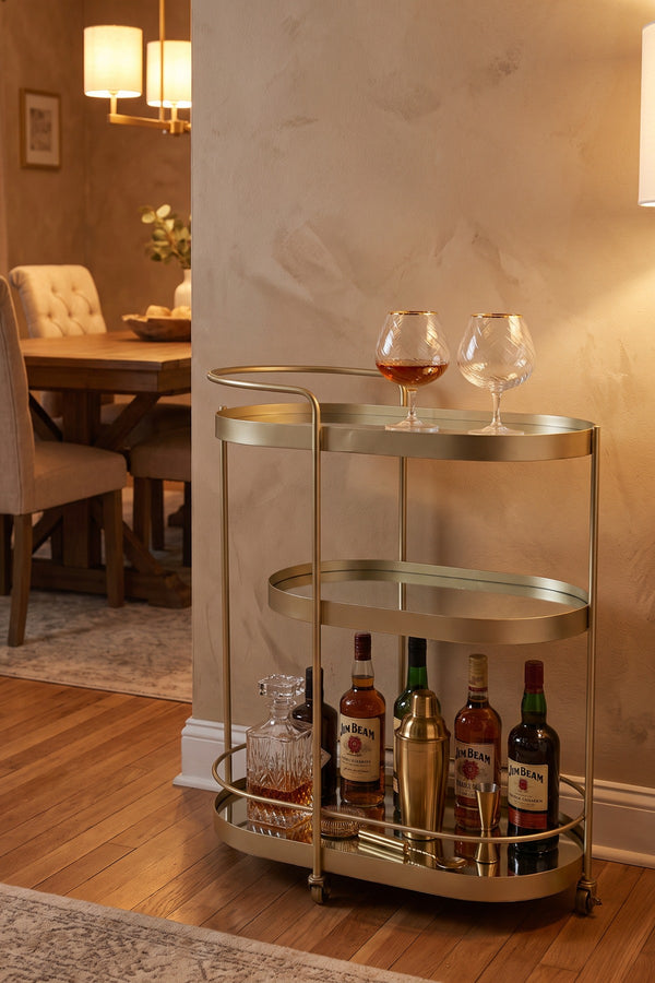 Gold Ella Mirrored Iron 3 Tier H82cm Drinks Trolley