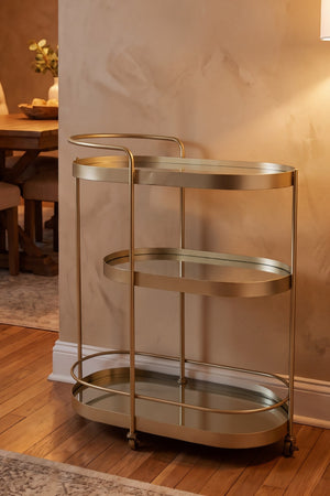 Gold Ella Mirrored Iron 3 Tier H82cm Drinks Trolley