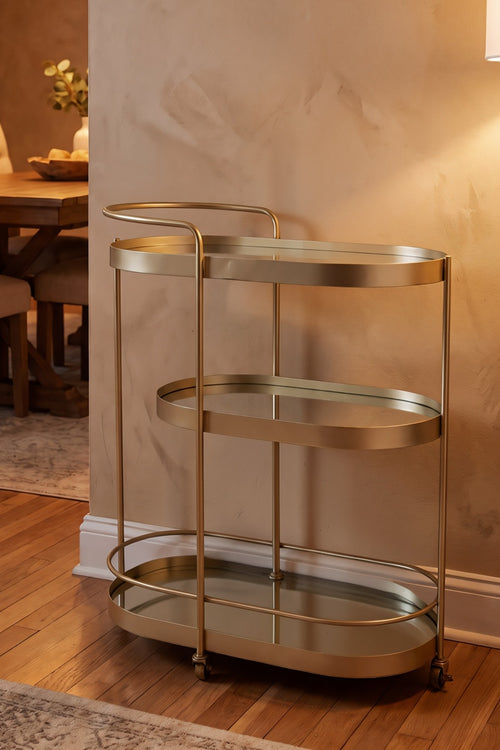 Gold Ella Mirrored Iron 3 Tier H82cm Drinks Trolley