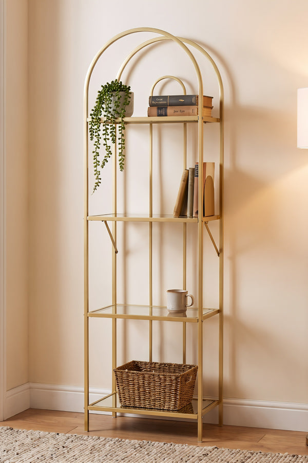 Gold Ella Mirrored Iron 4 Tier H140cm Bookshelf