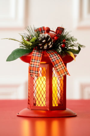 Red Metal Lantern H22cm Christmas Decoration