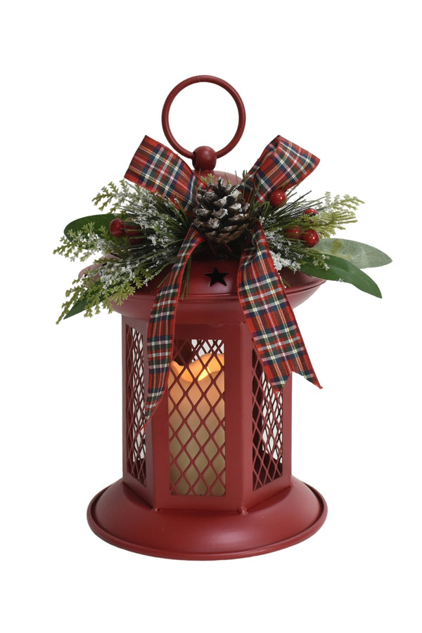 Red Metal Lantern H22cm Christmas Decoration
