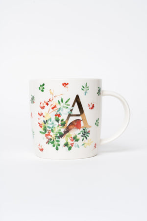 Carraig Donn A Christmas Robin Leaf New Bone China Alphabet Mug