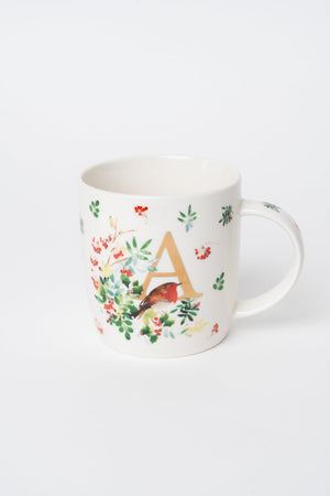 Carraig Donn A Christmas Robin Leaf New Bone China Alphabet Mug